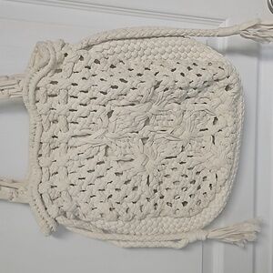 Anthropologie Ivory Macrame Hobo Shoulder Bag